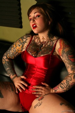 Inked Adahlia in Red Satin Lingerie - pics 05