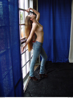 Topless Jeans Girl Posing by Window - pics 05