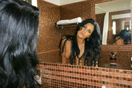 Beautiful Curly Brunette in Bathroom - pics 01
