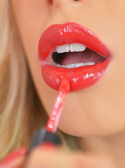 Blonde Glamour Model Sucking a Big Cock with her Juicy Red Lips