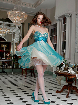 Diana In A Fancy Dress - Lovely Brunette Girl In White Stockings