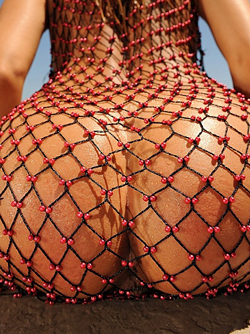 Gorgeous Pornstar Sandy Fantasy in Fishnet Toying her Wet Pussy